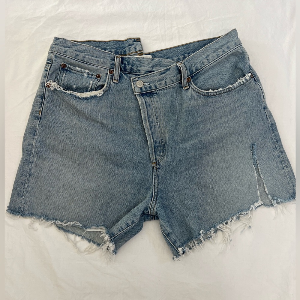 Agolde Criss Cross Asymmetrical Denim shorts